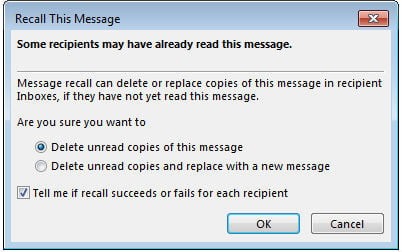 how to recall an email in outlook 2019