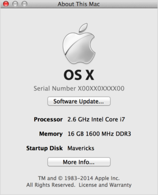 About This Mac window in OS X Mavericks