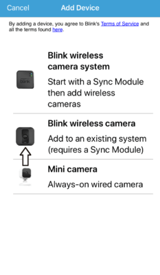 add camera Blink camera app