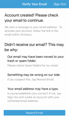 verify email Blink camera app