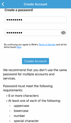 enter password Blink camera app