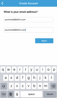 enter email Blink camera app
