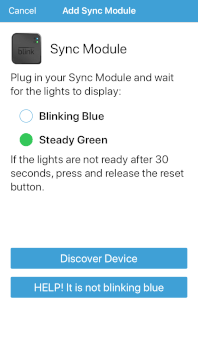 Ready Sync Module light pattern blinking blue over steady green